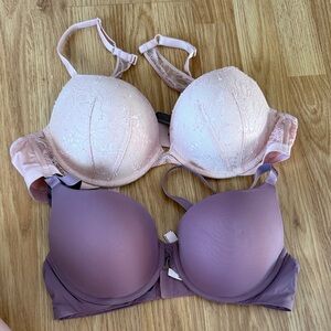 Elegant Lace and Smooth Purple Bras Set